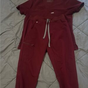Figs Burgundy Pants & Top Set